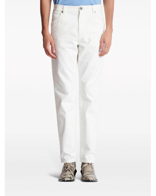 Jeans Dritti Con Ricamo di Balmain in White da Uomo