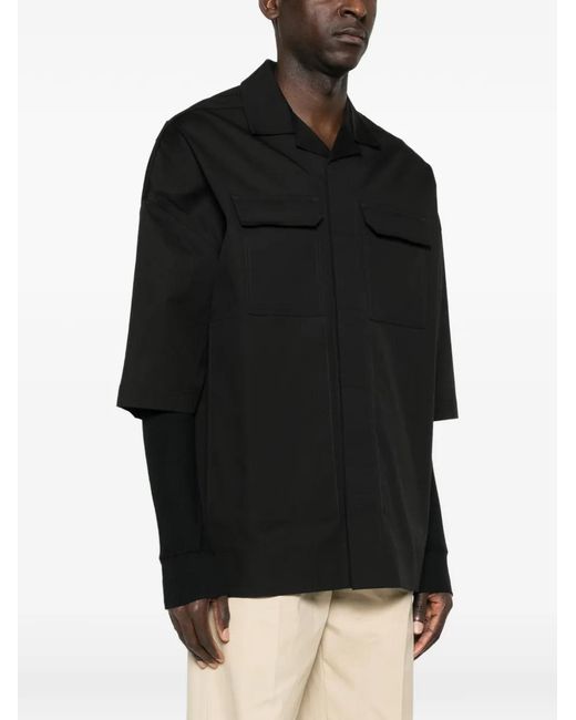 Rick Owens Black Shirt With Flap Pocket And Camp Collar for men