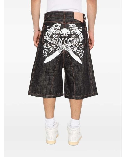 PDF Gray Graphic Print Denim Shorts for men