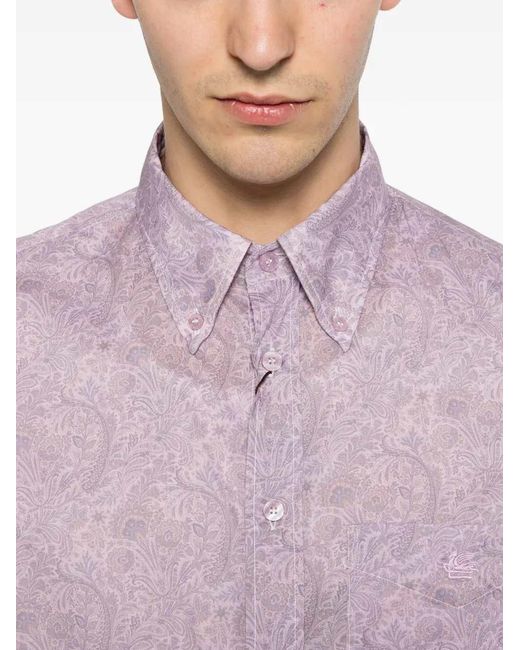 Etro Purple Camicia Con Bottoni E Stampa Paisley for men
