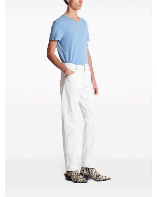 Balmain White Straight Jeans With Embroidery for men