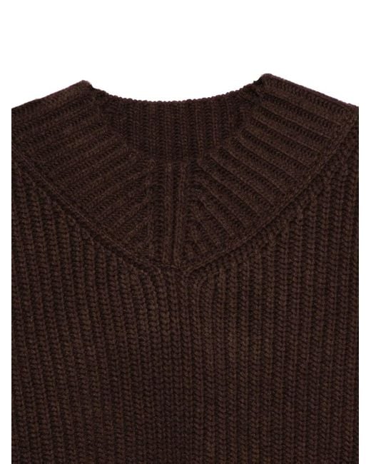 Staud Brown Ribbed V-Neck Sweater