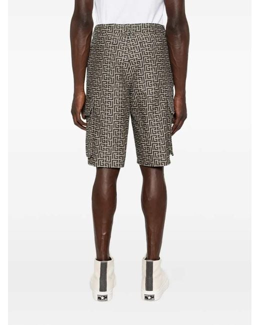 Balmain Gray Monogrammed Cargo Shorts for men