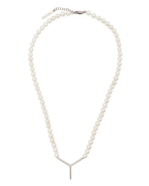 Y. Project White Pearl Necklace With Logo Plaque