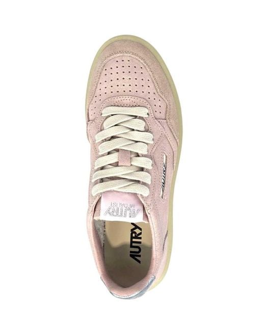 Autry Pink Medalist Low Wom Hq04 Suede/Laminated Leather/Crepe