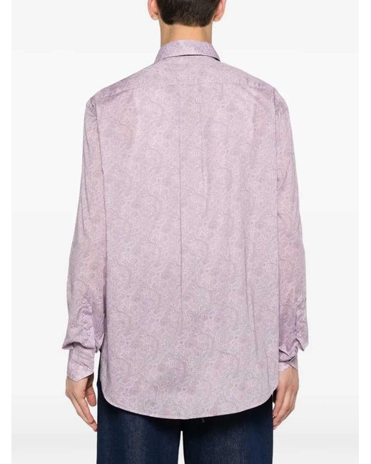 Etro Purple Camicia Con Bottoni E Stampa Paisley for men