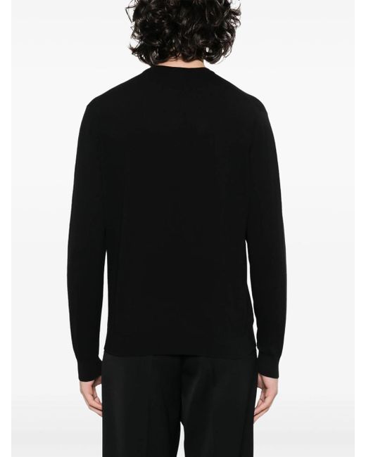 Malo Black Fine Ribbed Cotton Sweater for men