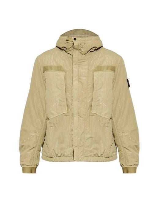 Stone Island Natural Hooded Jacket With Brand Logo Patch for men