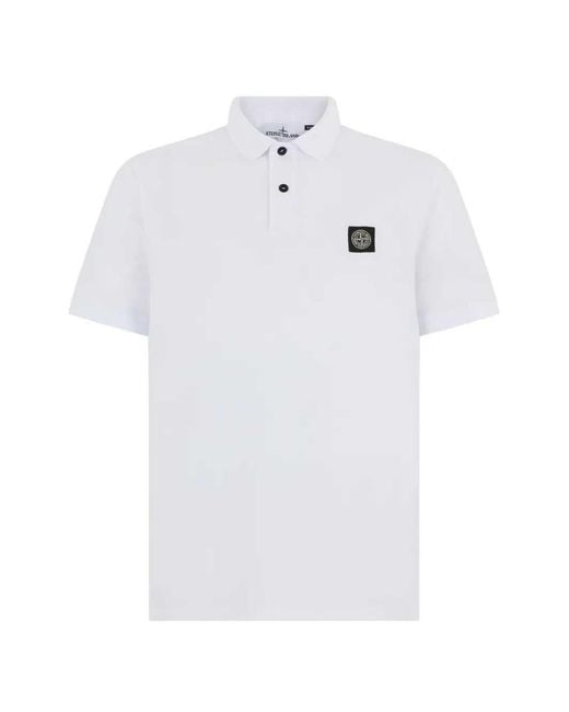 Stone Island White Logo-Patch Polo Shirt for men