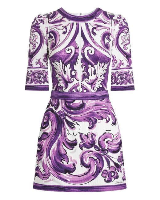 Dolce & Gabbana Purple Short Printed Dress