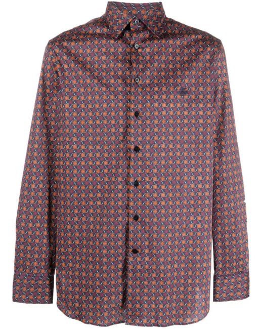 Etro Purple Geometric-print Button-up Shirt for men