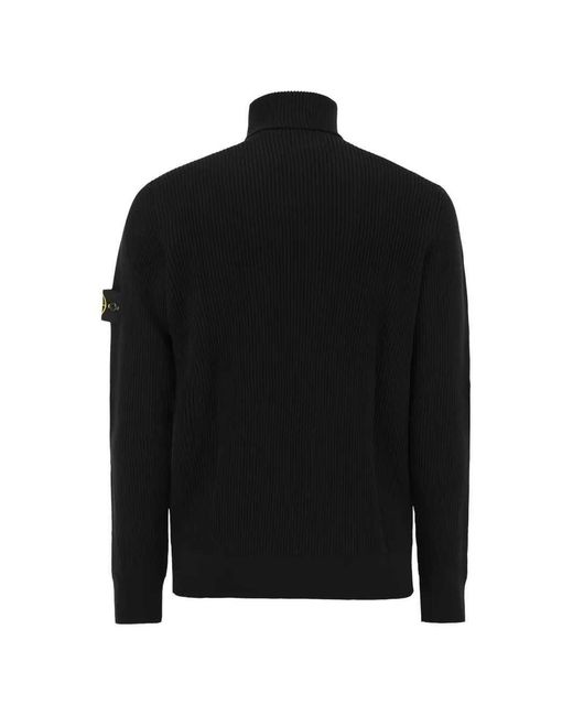 Stone Island Blue Ribbed High-Neck Sweater for men