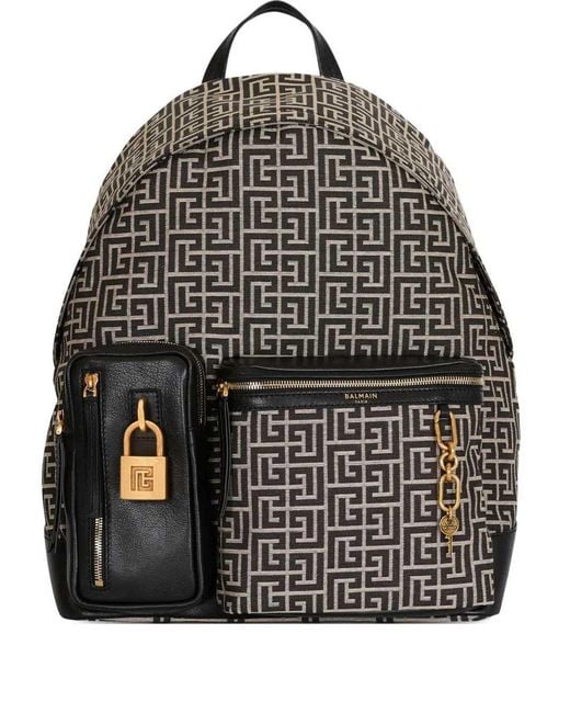 Balmain Gray Pulse Backpack With Jacquard Monogram for men