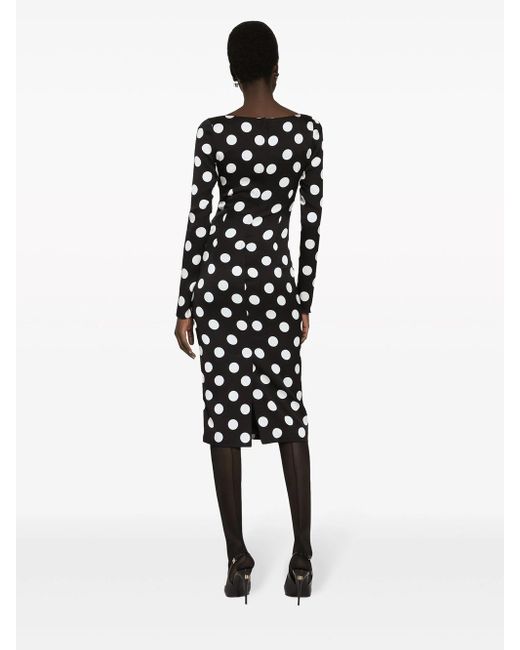 Dolce & Gabbana Black Polka Dot Midi Dress