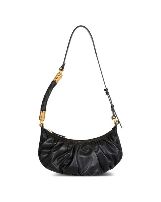 Balmain Black Ebene Ruffled Shoulder Bag