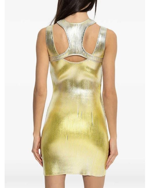 Casablanca Yellow Mini Dress With Cutouts And Metallic Print