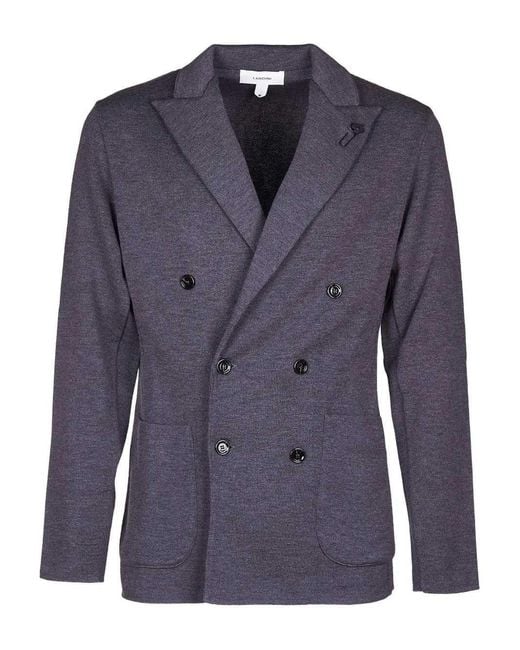 Lardini Blue Double-Breasted Knit Blazer for men