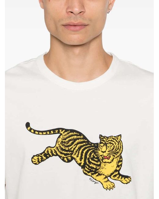 KENZO White Tiger-Print T-Shirt for men