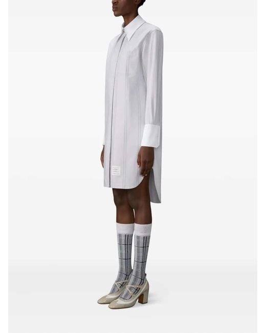 Thom Browne Gray Collared Long-Sleeved Dress