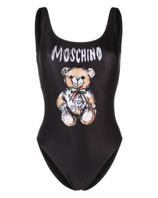 Moschino Black Teddy Bear One-Piece Swimsuit With Print