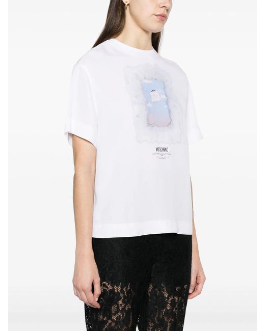 T-Shirt Con Stampa di Moschino in White