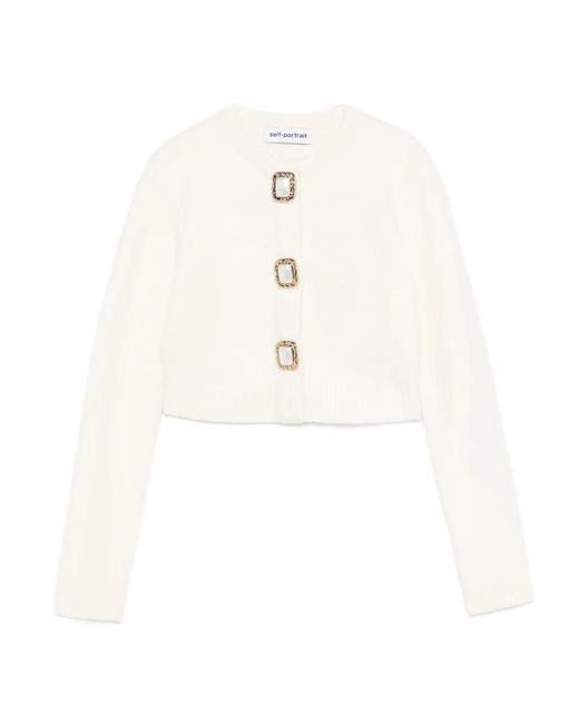 Self-Portrait White Embellished Cardigan