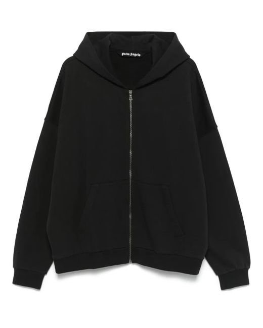 Palm Angels Black Curved Logo Zipped Hoody for men