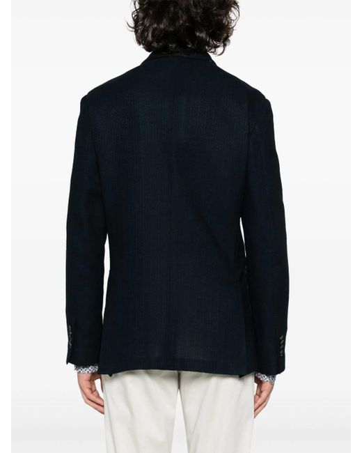 Lardini Blue Double-Breasted Knitted Blazer for men