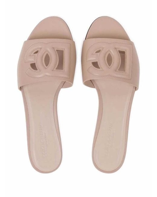 Dolce & Gabbana Pink Leather Sandals With Dg Logo