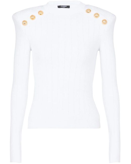 Balmain White Gold Embossed Buttons Sweater