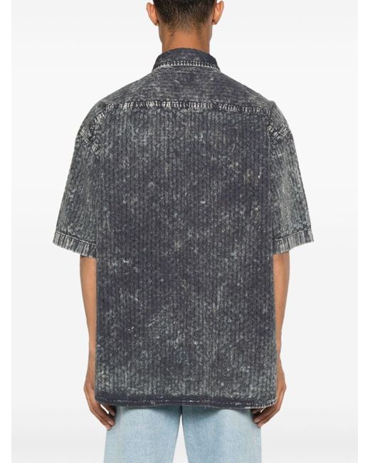 DIESEL Gray S-Lazer Perforated Acid-Wash Short-Sleeve Shirt for men