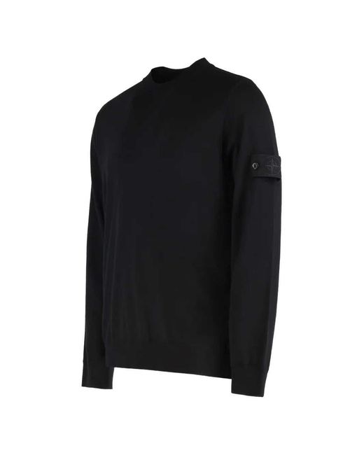 Stone Island Black Virgin Wool Sweater With Logo Patch for men