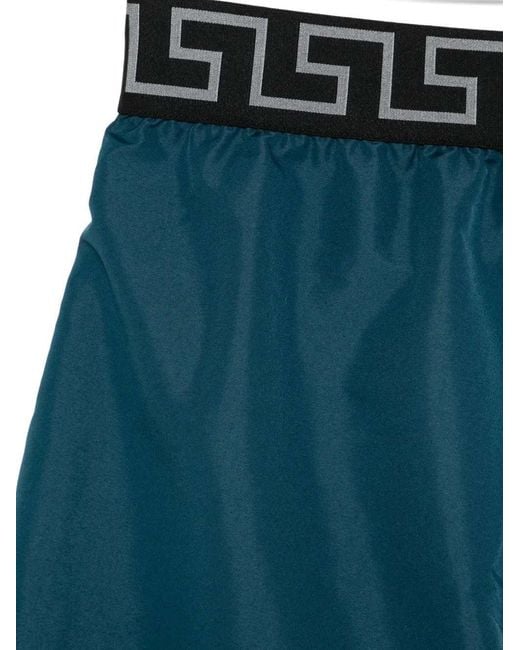 Versace Blue Swim Shorts With Graphic Waistband for men