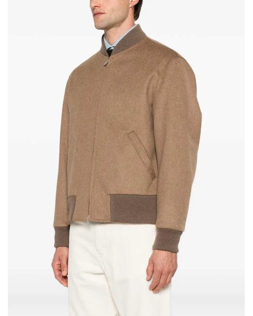 Lardini Brown Ribbed-Trim Zip-Up Bomber Jacket for men