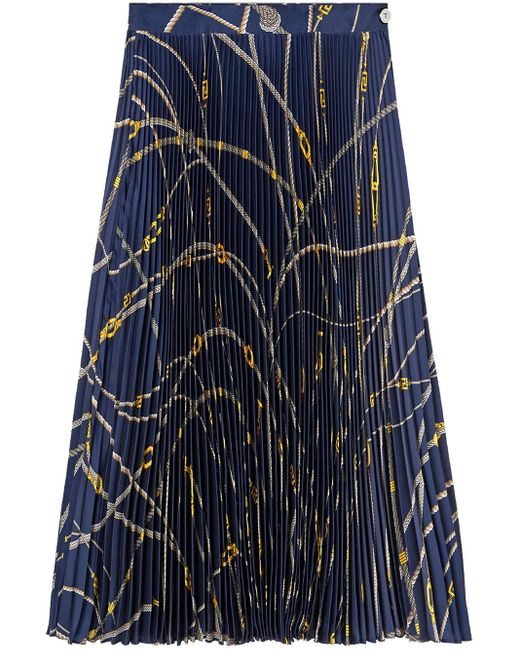 Versace Blue Pleated Skirt With Print