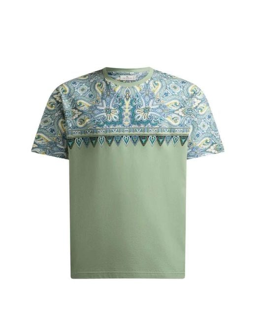 Etro Green Cotton T-Shirt Roma for men
