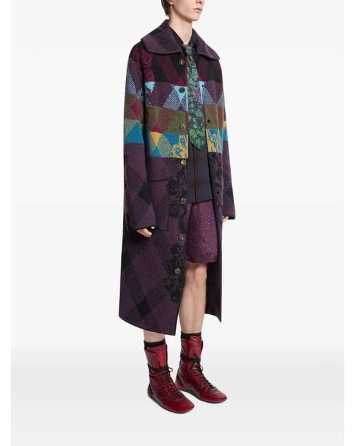 Dries Van Noten Blue Patchwork Wool Cardigan for men