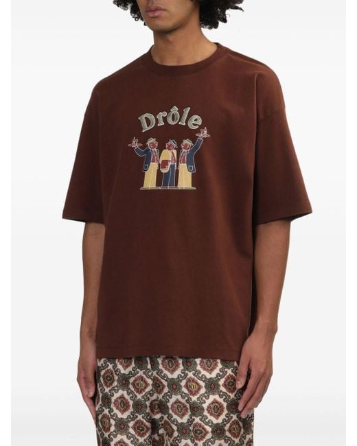 Drole de Monsieur Brown T-Shirt With Print for men