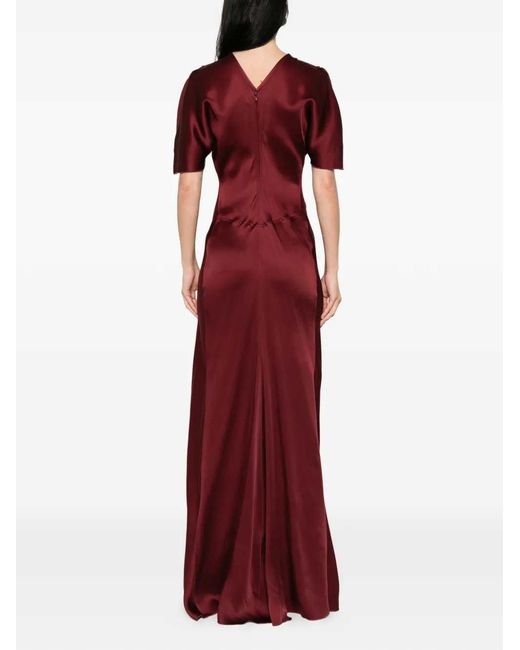 Victoria Beckham Red Ruched Maxi Dress