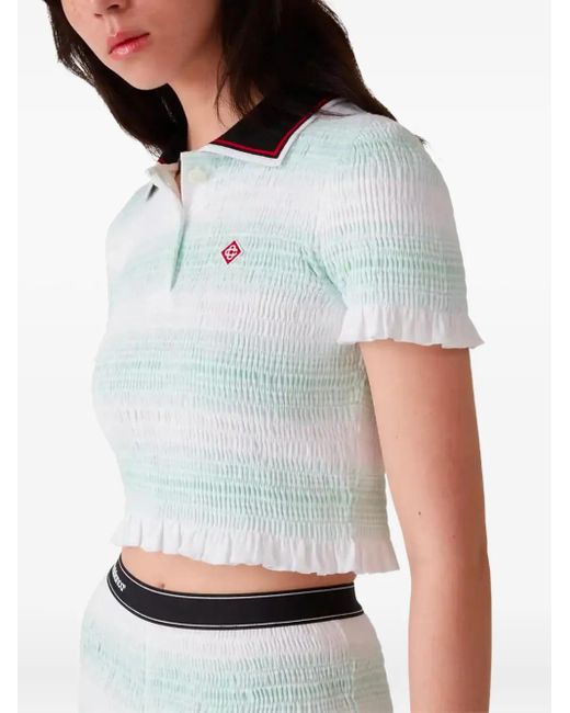 Casablanca White Striped Top With Ruffled Details