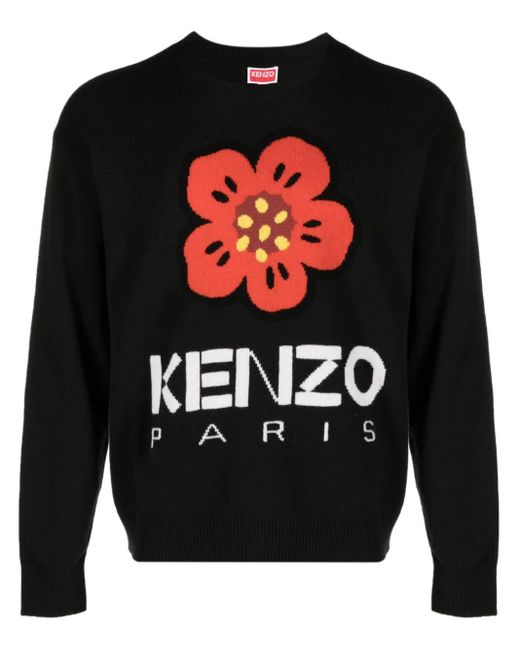 KENZO Black 'boke Flower' Jumper In Merino Wool for men