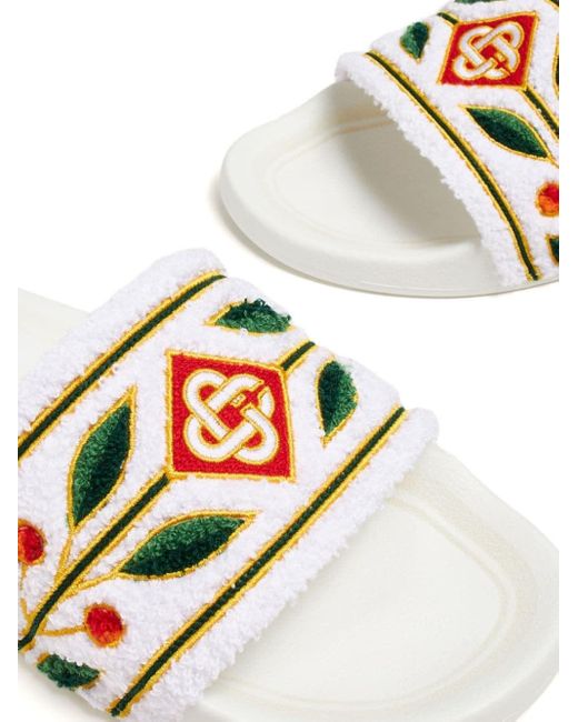 Casablancabrand White Slide Sandals With Embroidery