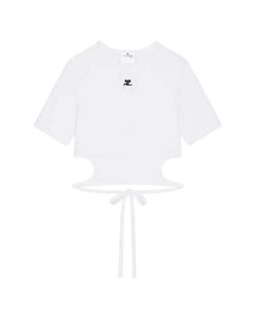 Courreges White Cropped T-Shirt With Cut-Out