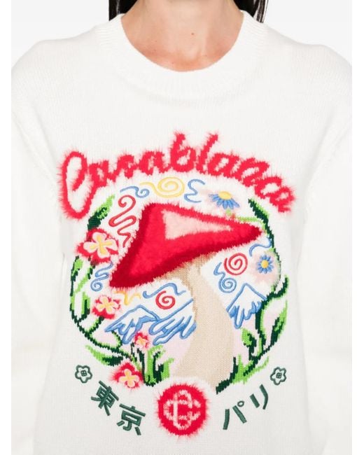 Casablanca White Crewneck Sweater With Mushroom Embroidery