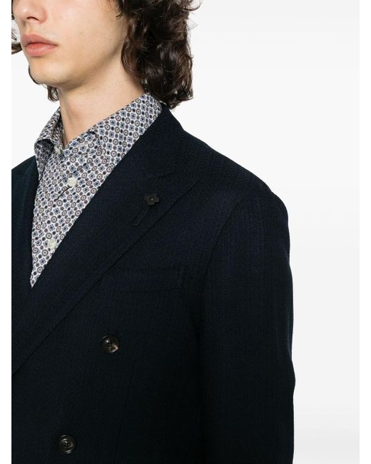 Lardini Blue Double-Breasted Knitted Blazer for men