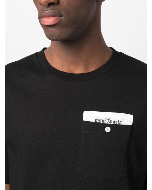 Palm Angels Black Logo Printed Cotton Crewneck T Shirt for men