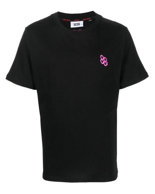 Gcds Black Cotton T-Shirt With Graphic Print for men