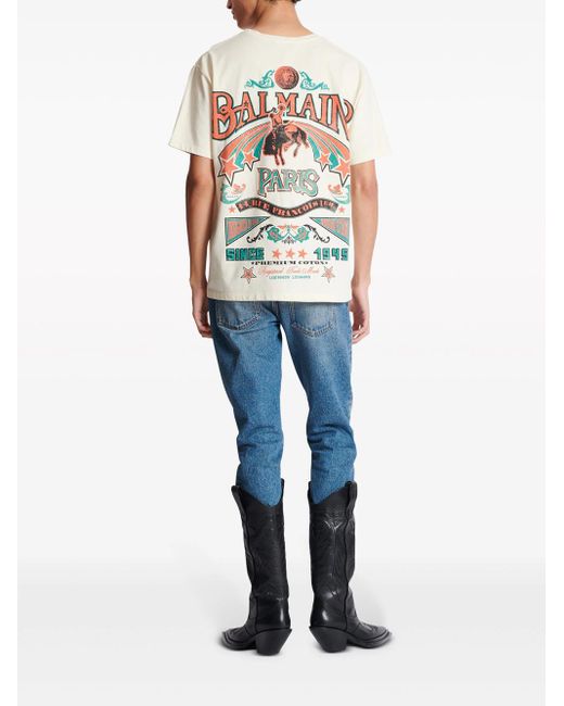 Balmain White Iconic Western T-Shirt for men