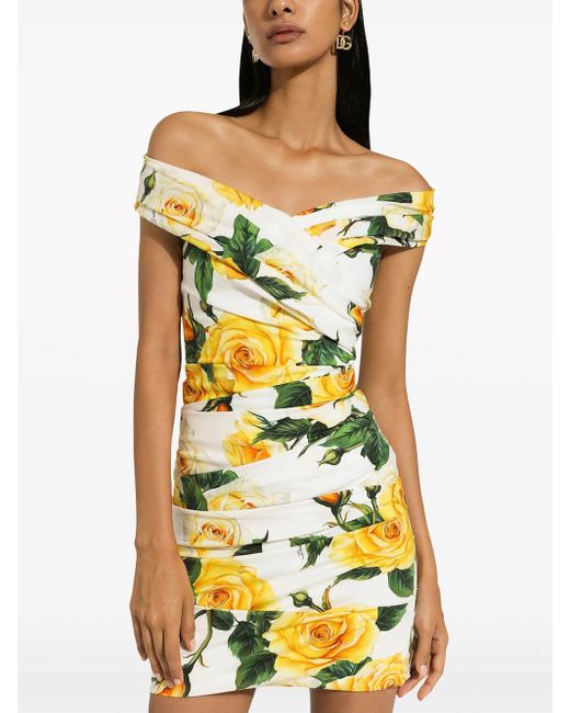 Dolce & Gabbana Yellow Off-The-Shoulder Dress
