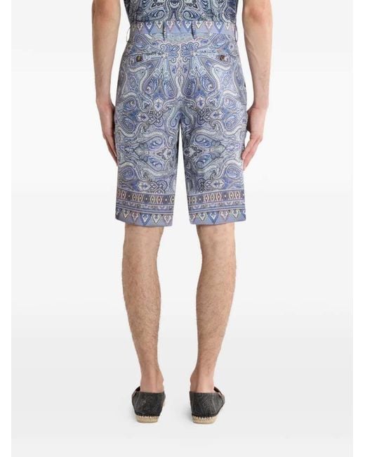 Etro Blue Paisley Print Shorts for men